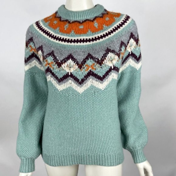 J Crew Zigzag Fair Isle Sweater Women S Alpaca Wool‎ Crew neck Pullover Au219 - Picture 1 of 10